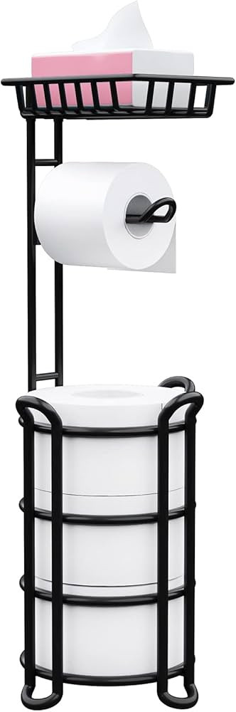 Toilet Paper Holder Stand with Shelf, Free Standing Tissue Roll Storage Rack with Dispenser for B... | Amazon (US)