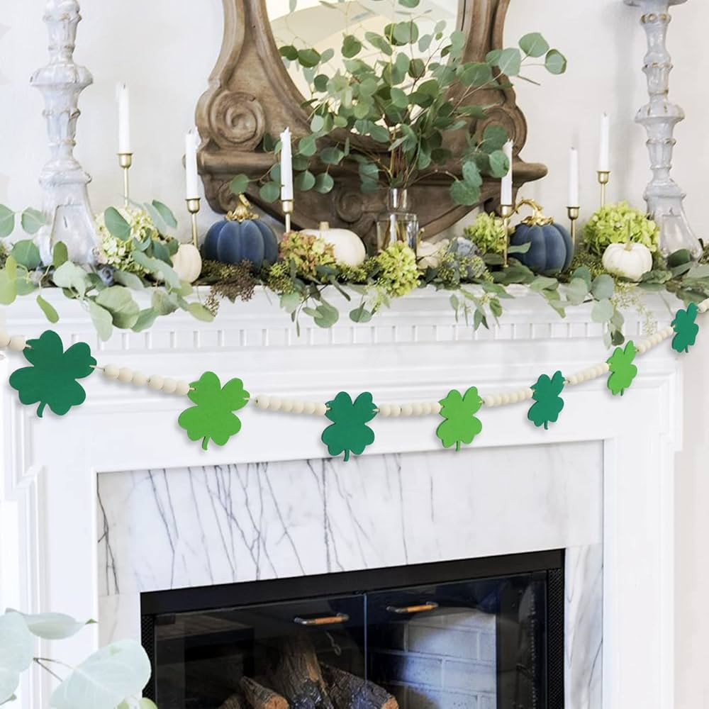 DAZONGE St. Patrick's Day Decorations, Wood Bead Shamrock Garland for St. Patrick's Day Decor, Lu... | Amazon (US)