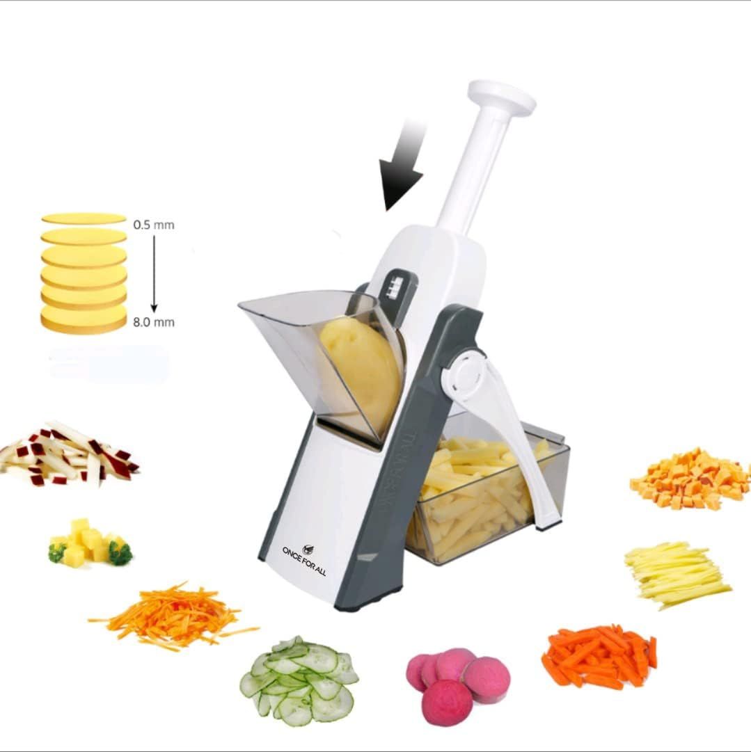 ONCE FOR ALL Safe Mandoline Slicer 5 in 1 Vegetable Chopper Food Potato Cutter, Strips Julienne D... | Amazon (US)