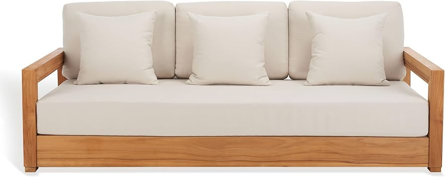 Safavieh CPT1004A Couture Montford Indoor/Outdoor Sofa, Brazilian Teak/Beige | Amazon (US)