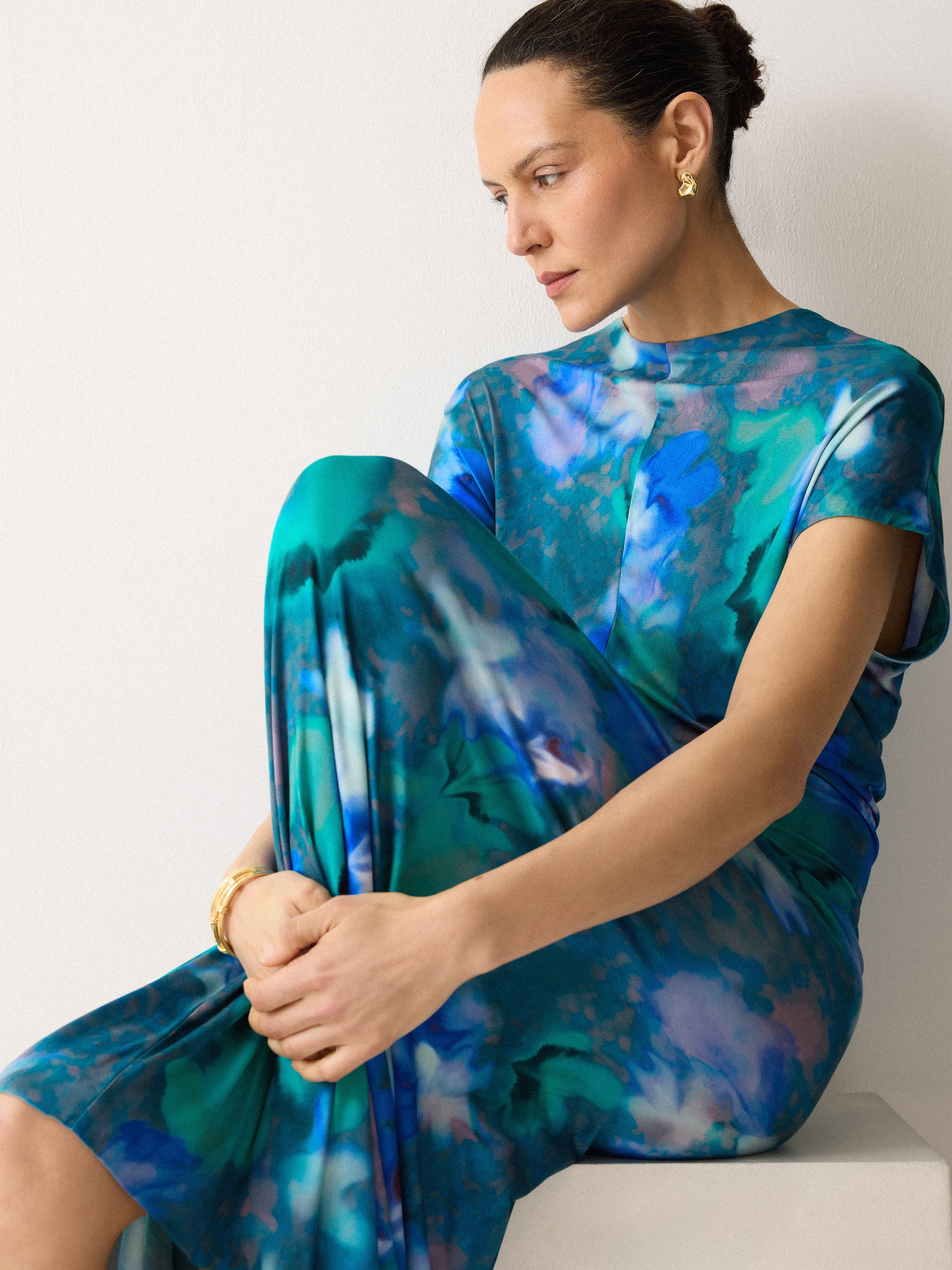 Floral Mist Jersey Dress | Green | Jigsaw (UK)