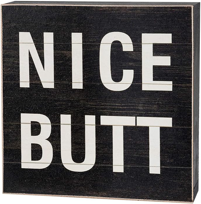Funny Bathroom Signs Decor, Farmhouse Wooden Box Sign Wall Decor Art, 6" Square Nice Butt | Amazon (US)