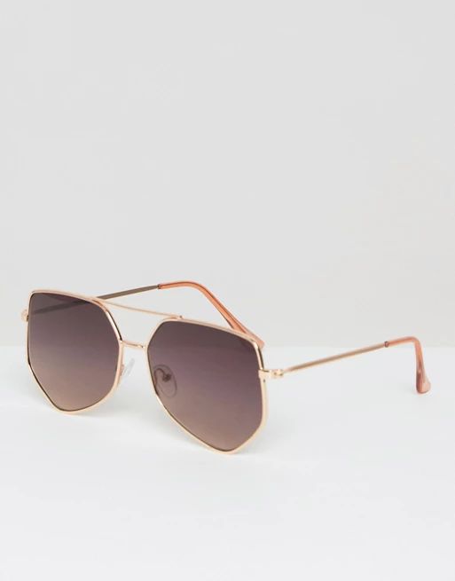 ASOS Metal Angular Aviator Sunglasses In Rose Gold | ASOS US