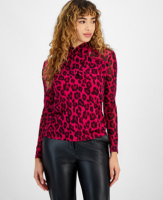 Women's Printed Mesh Twist-Neck Blouse, Created for Macy's | Macy's