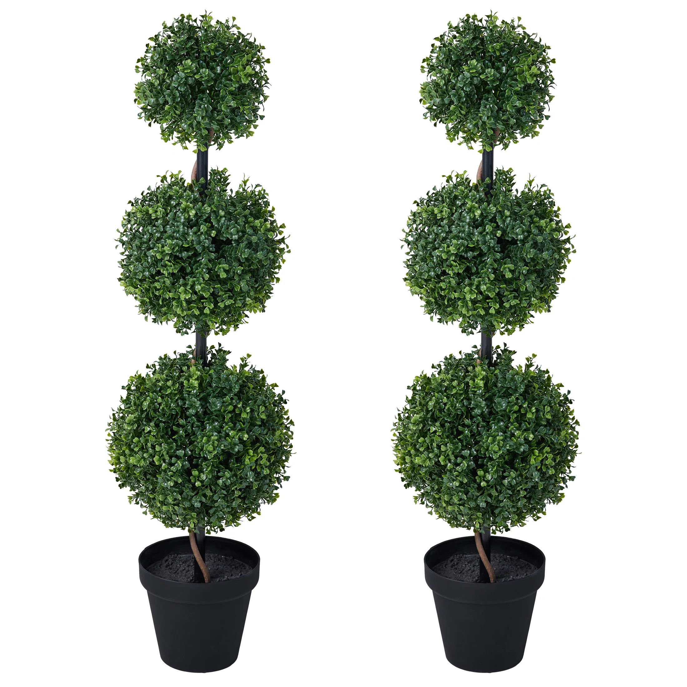 Artificial Boxwood Topiary In Pot - UV Resistant Triple Ball Faux Plant For Indoor/Outdoor Porch ... | Wayfair North America