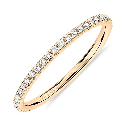 PAVOI 18K Yellow Gold Vermeil 925 Sterling Silver Stackable CZ Ring for Women | Thin Band for Stacking | Simulated Diamond Eternity Wedding Band | Size 7 | Amazon (US)