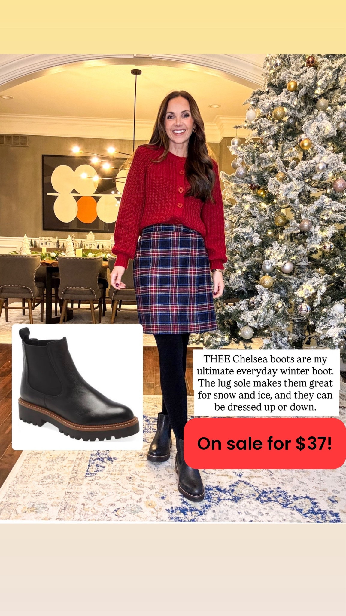 My favorite Chelsea boots are on sale for $37! I recommend sizing up a half size so you can wear thick socks with them. The leather is stiff at first, but it will soften after a few wears and then they will be so comfortable.
