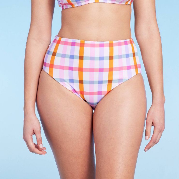 Women's Plaid Medium Coverage High Waist Bikini Bottom - Kona Sol™ Multi | Target
