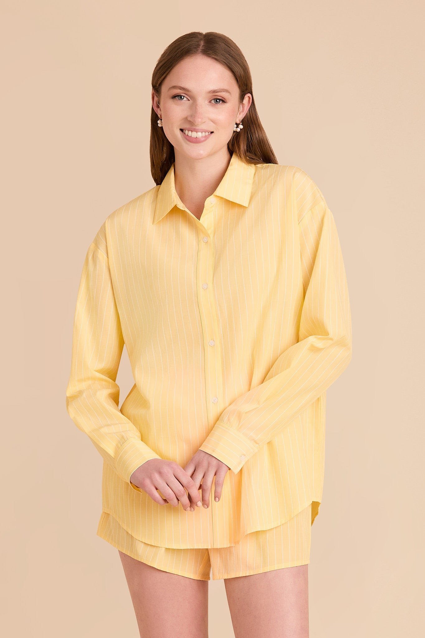 Ashtin Lemon Sorbet Stripe Shirt and Boxer Short PJ Set | Birdy Grey | Birdy Grey