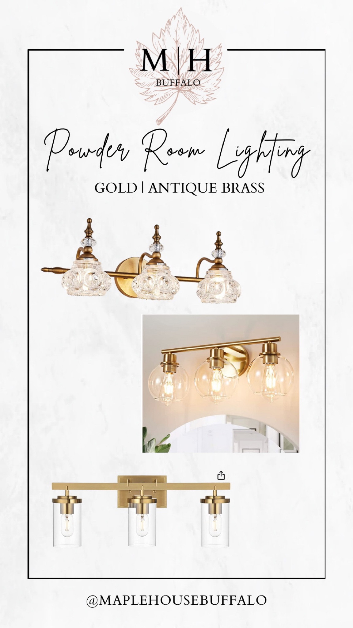 Gold | antique brass lighting for a powder room | small bathroom | vanity

#LTKhome #LTKFind #LTKstyletip