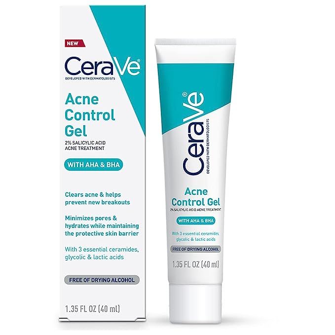 CeraVe Salicylic Acid Acne Treatment with Glycolic Acid and Lactic Acid | AHA/BHA Acne Gel for Fa... | Amazon (US)