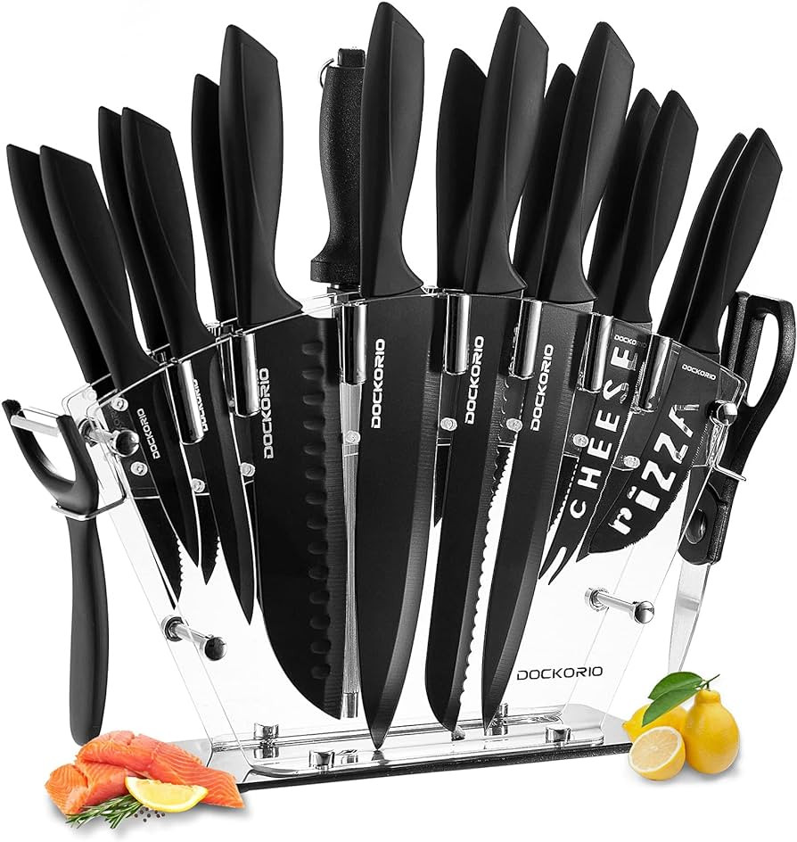 Kitchen Knife Set with Block, 19 PCS High Carbon Stainless Steel Sharp includes Serrated Steak Kn... | Amazon (US)