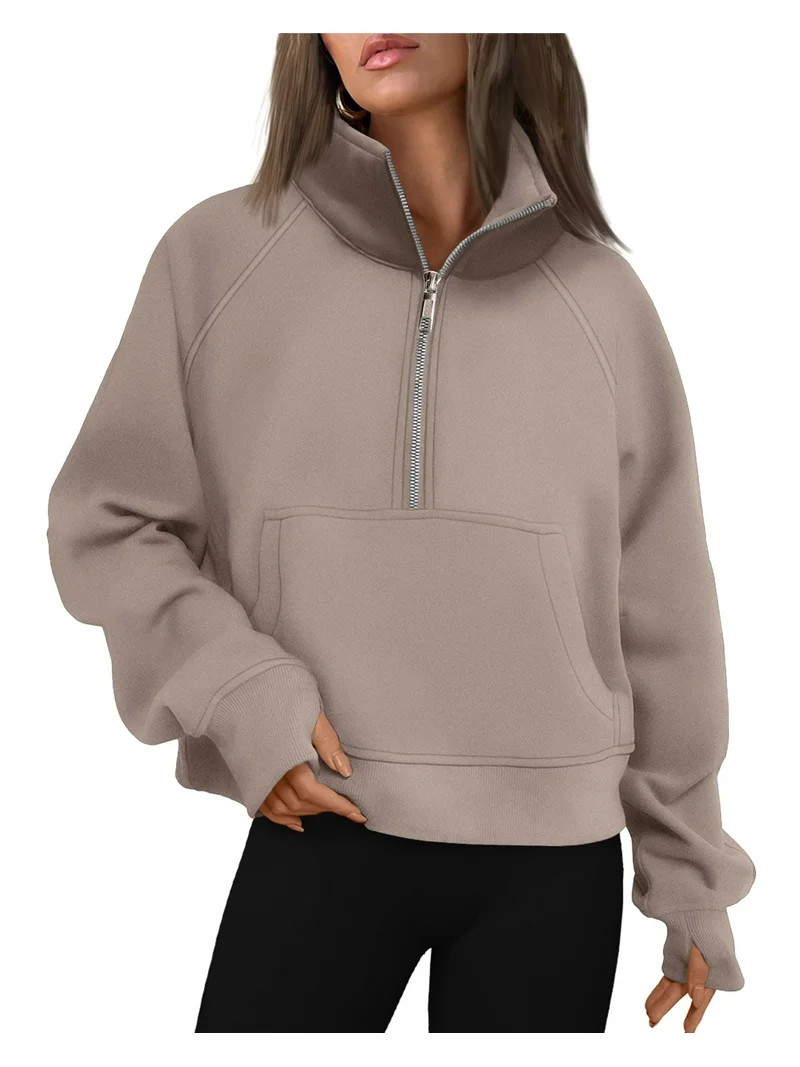 SUNBS Oversized Sweatshirts for women Quarter-Zip V Neck Hoodies Fleece Pullover with Thumb Holes | Walmart (US)