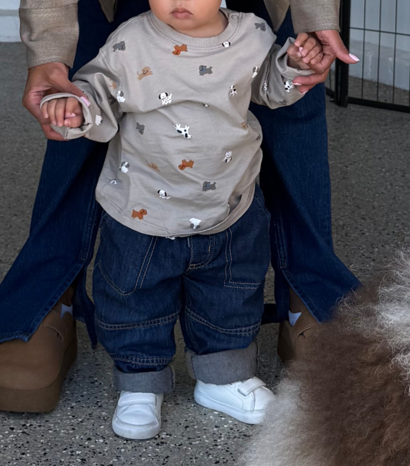 Cute and comfy toddler boy outfit — neutral puppy tee, wide leg denim, and white sneakers.

#LTKCyberWeek #LTKKids #LTKBaby
