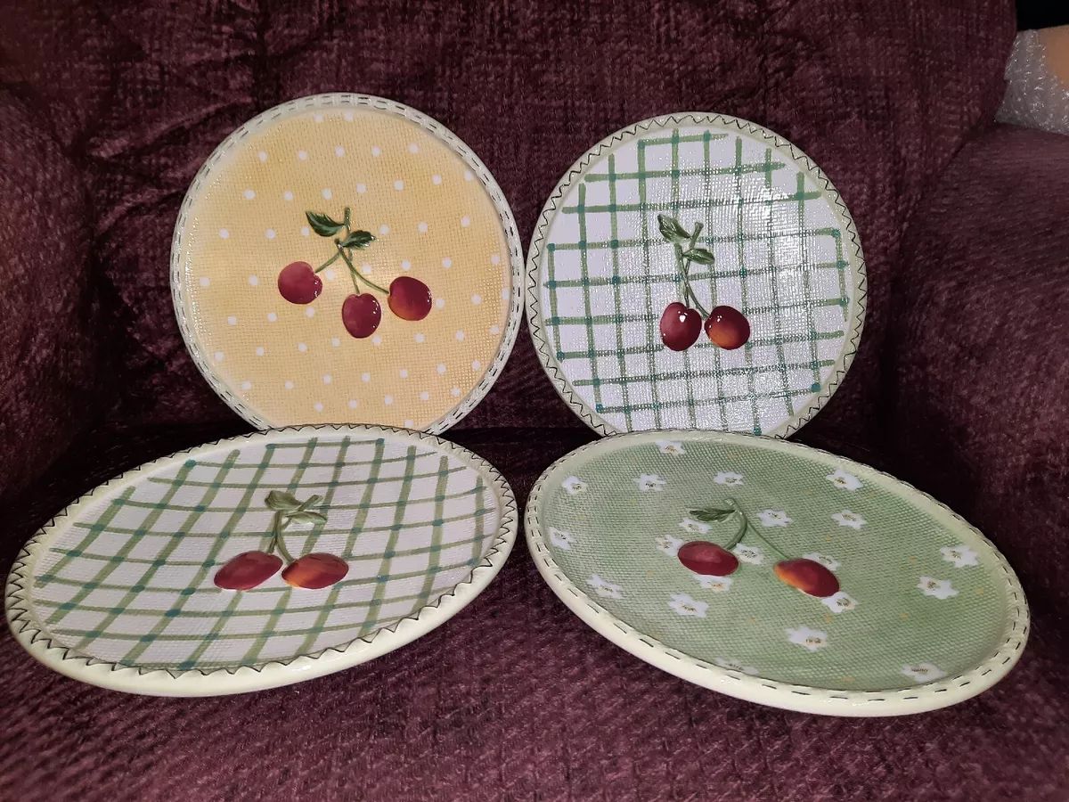 MWW Market Cherry Plates 8" 3D Check Pics 2 Tiny Wear/Flea Bites on stems  | eBay | eBay US