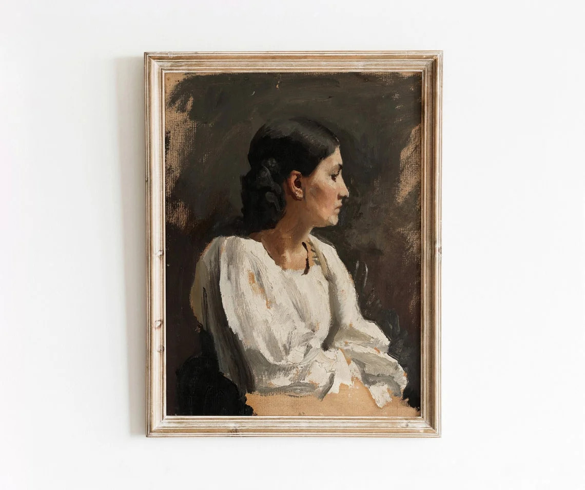Modroom Study Of An Italian Woman | Vintage Profile Portrait Painting | Neutral Tone Artwork | 77... | Walmart (US)