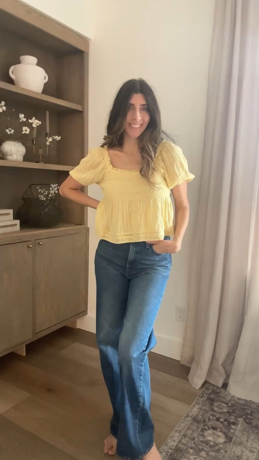 Spring outfit 2026, yellow blouse, Walmart finds, wide leg jeans tall approved. 

#LTKTall #LTKootd #LTKgrwm