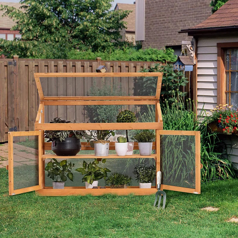 35.4" W x 14.6" D 2-Tier Wooden Cold Frame Garden Greenhouse | Wayfair North America