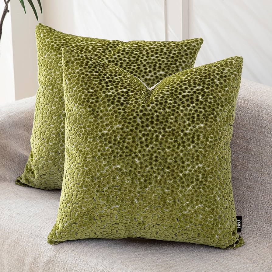 FIFU 20x20 Inch Throw Pillow Covers Set of 2, Jacquard Velvet, Olive Green | Amazon (US)