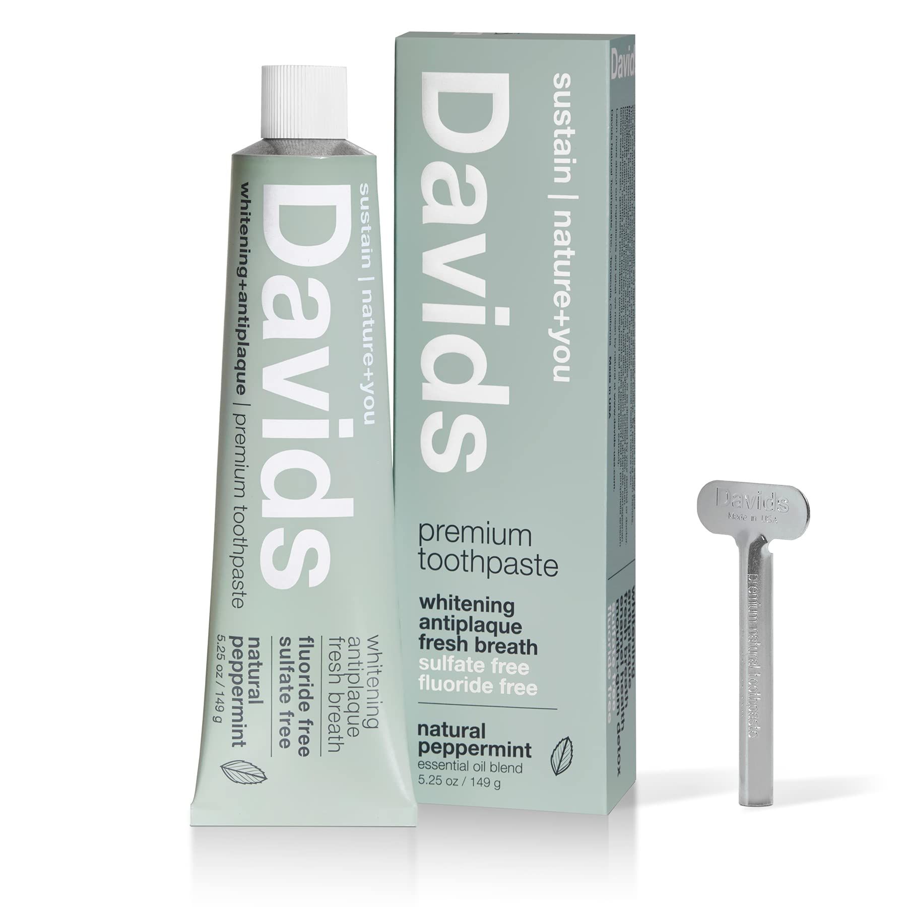 Davids Natural Whitening Toothpaste, Antiplaque, Fluoride Free, SLS Free, Peppermint, Metal Tube,... | Amazon (US)