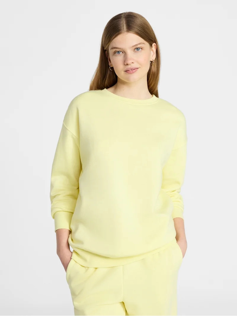 No Boundaries Fleece Oversized Sweatshirt with Long Sleeves, Women’s Sizes XXS-4X | Walmart (US)