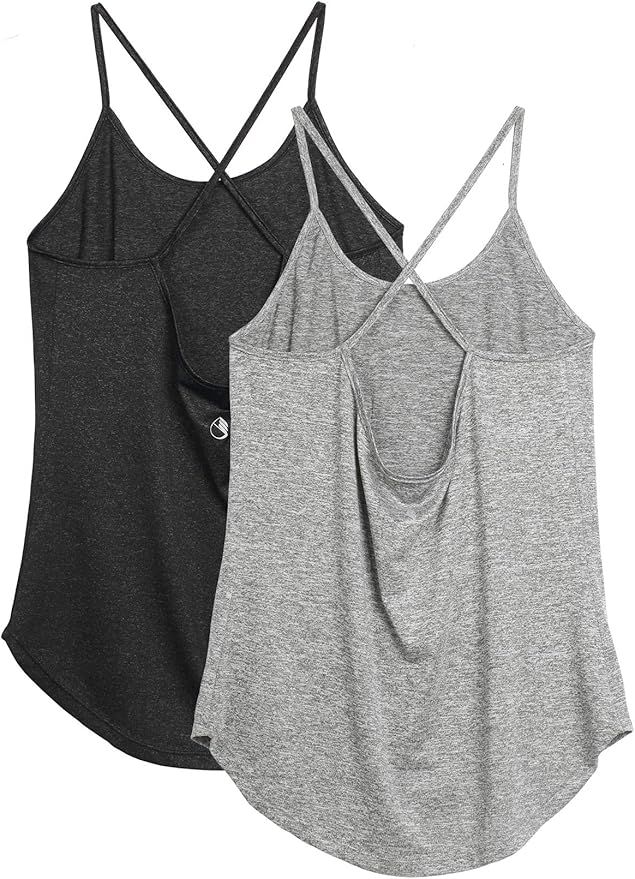 icyzone Workout Tank Tops for Women - Athletic Yoga Tops Open Back Strappy Running Shirts (Pack o... | Amazon (US)