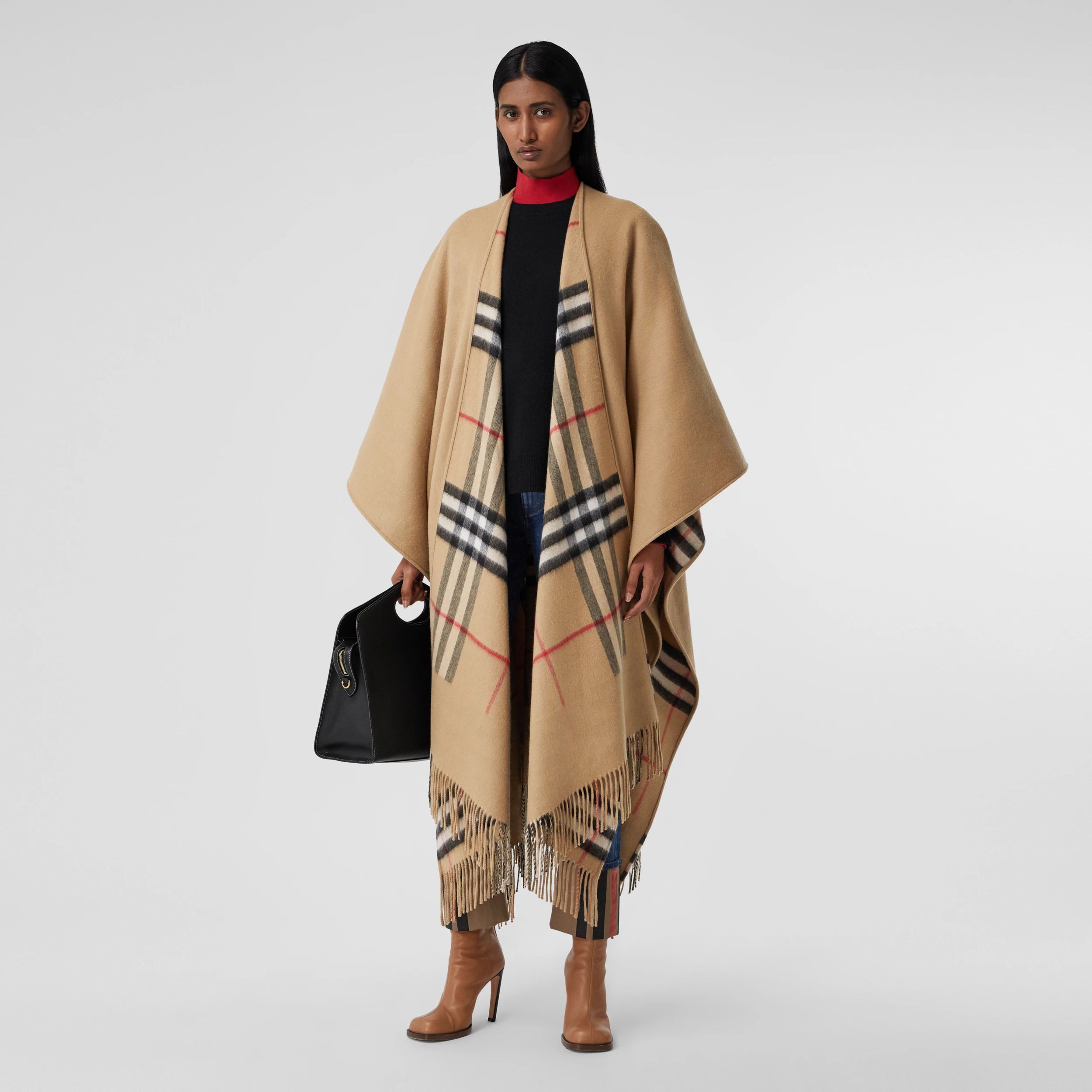Reversible Check Wool Cashmere Cape in Archive Beige - Women | Burberry® Official | Burberry (UK)