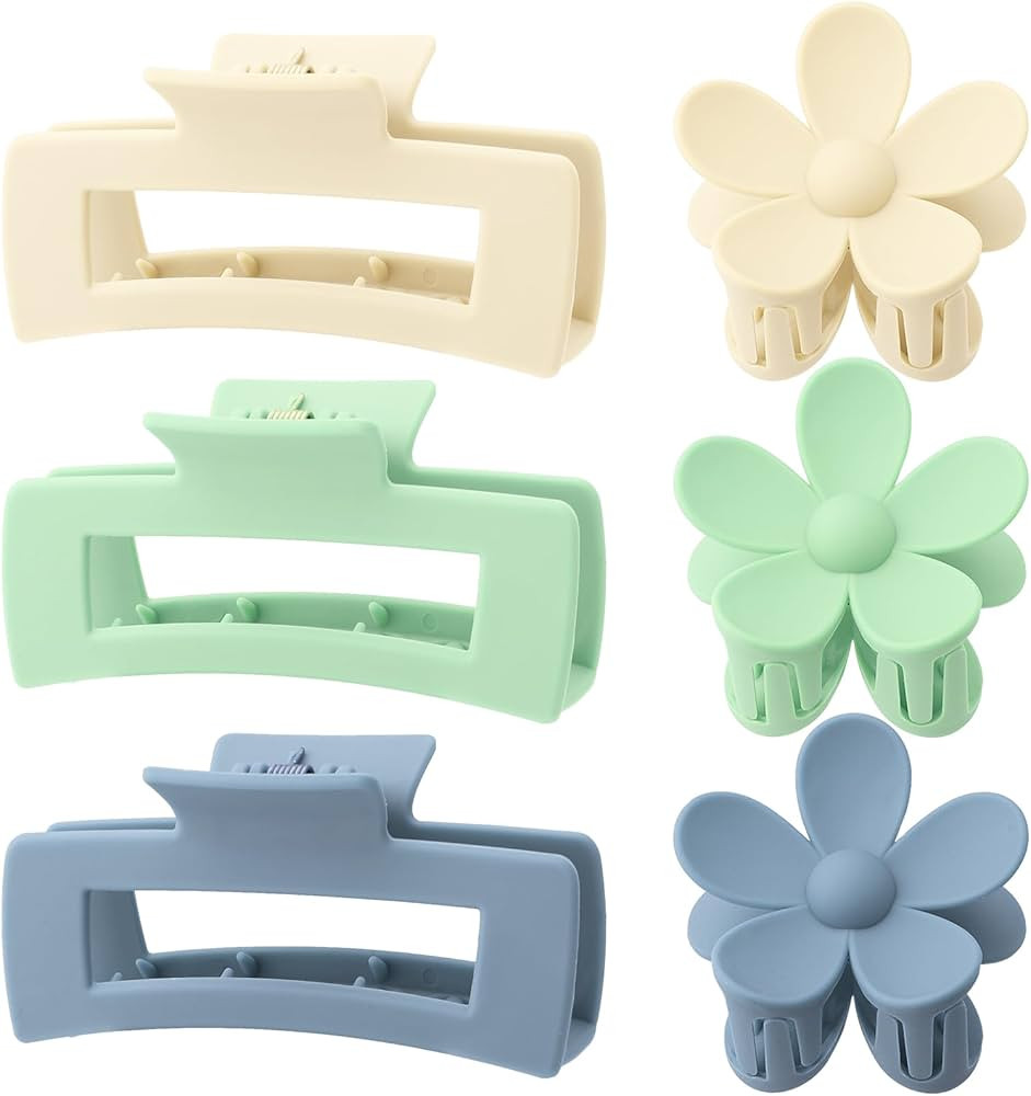 6 Pack 4.1 Inche Large Rectangle Hair Claw Clips Matte Flower Hair Clips, for Women Thin Thick Cu... | Amazon (US)