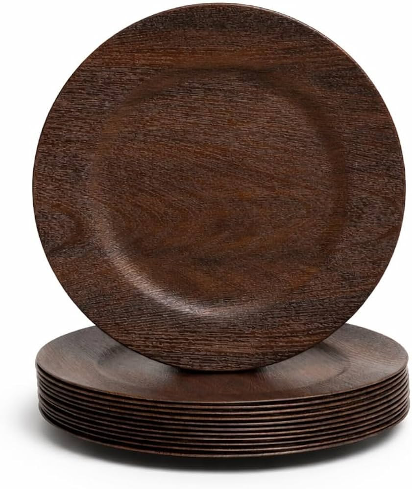 13in Charger Plates Set of 12- Faux Wood Chargers for Dinner Plates- Brown Round Plastic Plate Ch... | Amazon (US)