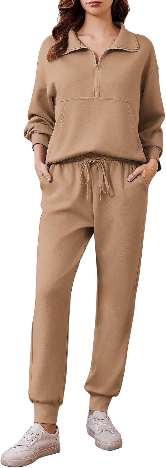 PINSPARK 2 Piece Sets for Women Long Sleeve Half Zip Tracksuit Jogger Sets | Amazon (US)