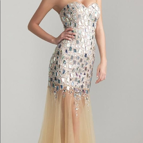 Night Moves Nude Bedazzled Broken Glass Dress | Poshmark