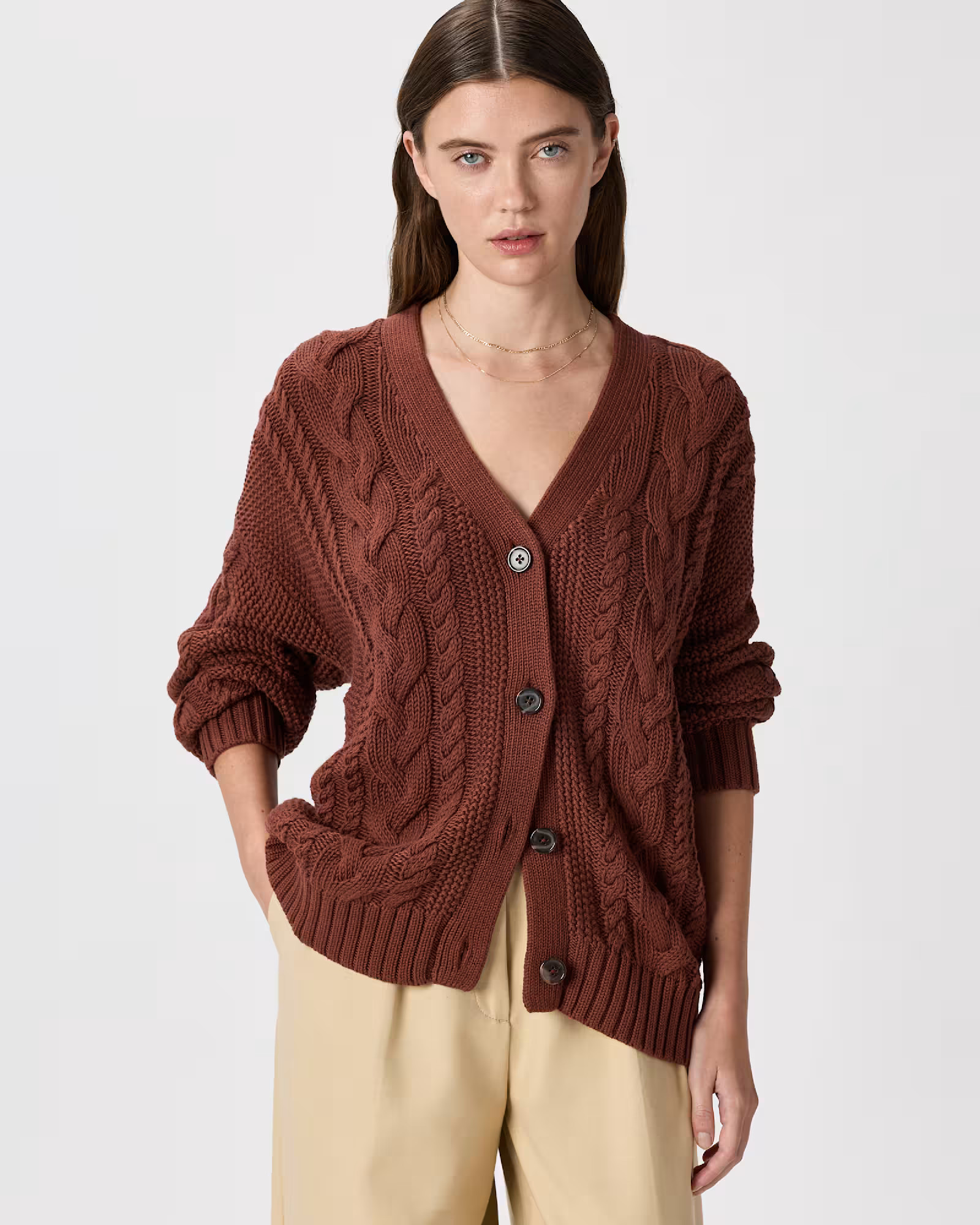 100% Organic Cotton Oversized Cable Cardigan | Quince