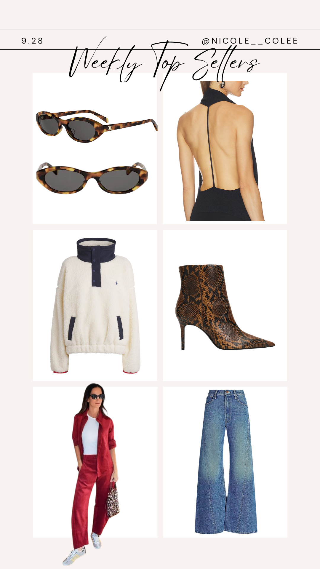 This week’s top sellers understood the assignment 🤎 A little fall fashion, a little cozy, and a few statement pieces that make the whole outfit. From wide-leg denim + snakeskin boots to the chicest sunnies and that cozy Polo pullover…these are the pieces you all loved most this week. And yes, my RUTI pomegranate set made the list too. 👏🏼

Everything is linked right here in my LTK! Which one was your favorite this week?

#LTKStyleTip #LTKOver40 #FallStyle #WeeklyTopSellers #NicoleColeeStyle 

 #LTKdayinmylife #LTKgrwm #LTKootd