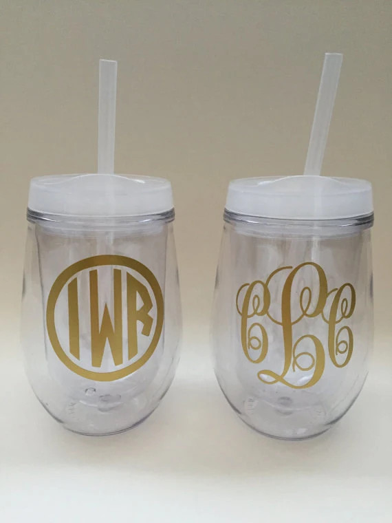 Personalized Wine Tumbler, Stemless Wine Tumbler Monogrammed, Bridesmaid Bride Gift Bachelorette Wit | Etsy (US)