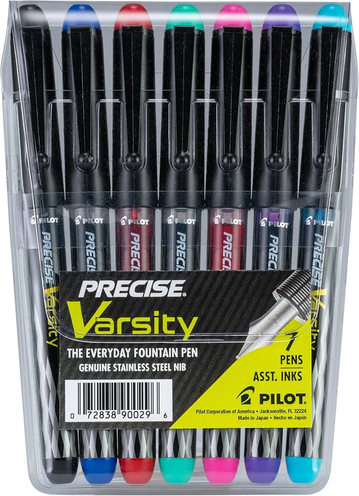 PILOT Pen 90029 Precise Varsity Pre-Filled Fountain Pens, Medium Point Stainless Steel Nib, Black... | Amazon (US)