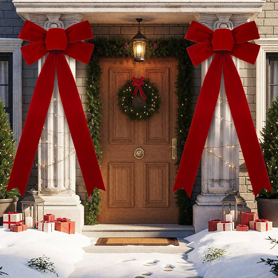Janinka 30 x 74.8 Inches Giant Christmas Bows for Front Porch Columns Extra Large Velvet Bows wit... | Amazon (US)