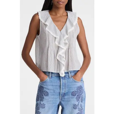 Madewell The Blaire Ruffle Sleeveless Top in Blue White Micro Stripe at Nordstrom, Size Medium | Nordstrom