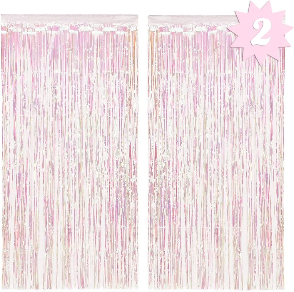 xo, Fetti Decorations Iridescent Fringe Foil Curtain - Set of 2 | Bachelorette Party Bridal Showe... | Amazon (US)