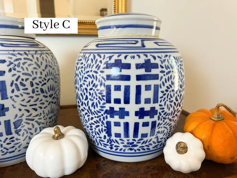 Vintage Double Happiness Ginger Jar Blue and White Jar - Etsy | Etsy (US)