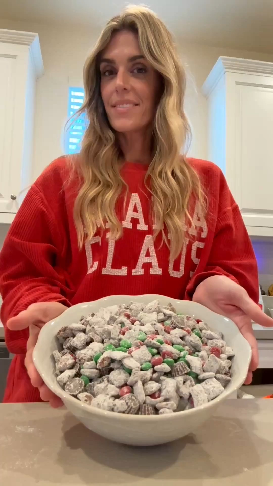 Make Reindeer food with me! My favorite little Christmas treat 🎅🏻🦌 This also makes an easy cute little gift as well 🎁 I linked the containers that you can use for that as well! 
Recipe
• 1 ½ cups semisweet or dark chocolate chips
• 1 ½ cups creamy peanut butter
• 5 cups Rice Chex Cereal
• 1 ½ cups mini pretzels broken into pieces
• 2 cups powdered sugar
• 1 ½ cups red and green M&Ms
• 1 cup mini peanut butter cups

In a large bowl, combine rice Chex cereal and pretzel pieces.
Melt peanut butter and chocolate together, either on the stovetop or in the microwave.
Pour peanut butter chocolate mixture over cereal/pretzel mixture and stir to combine.
Chill in the refrigerator until the mixture just barely begins to set up (about 30 minutes).
Remove the mixture from the refrigerator.
In a separate, large bowl, put ½ cup powdered sugar on the bottom of the bowl. Add half of the chilled mixture, then add another ½ cup powdered sugar over the cereal and the remaining chocolate/cereal mixture.
Gently stir until the powdered sugar is evenly distributed, tossing to coat the cereal with powdered sugar.
Chill the mixture again in the refrigerator until it’s set (about another 30-60 minutes).
Add more powdered sugar, ¼ cup at a time until the cereal/pretzel mixture is coated.
Add M&Ms and peanut butter cups and stir to combine.
Transfer to a serving bowl and serve.

Reindeer food recipe, Christmas treats, Christmas party ideas, Christmas gift ideas, Christmas party favor


#LTKHoliday #LTKSeasonal #LTKfoodie