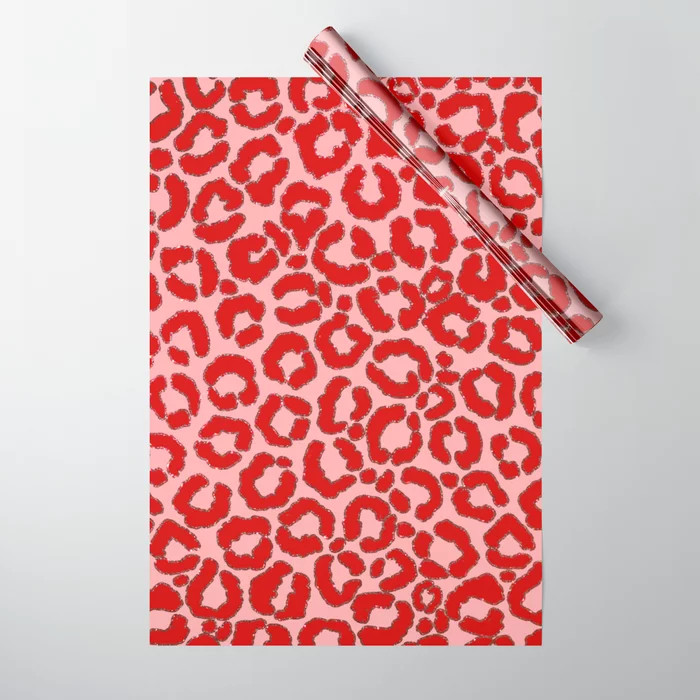 Bold Modern Red Pink Leopard Animal Print Wrapping Paper | Society6