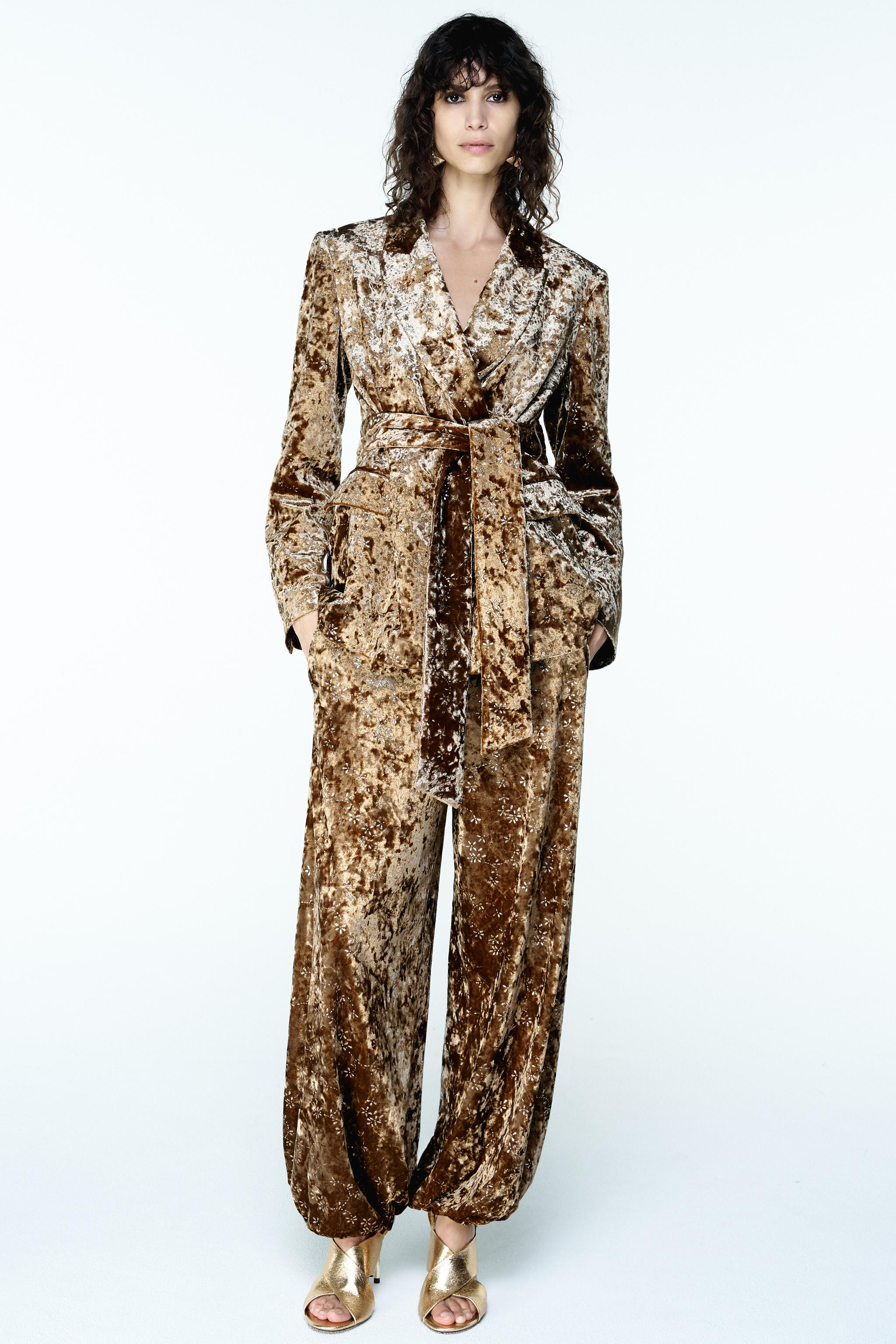 METALLIC THREAD VELVET BLAZER WITH BELT | Zara US