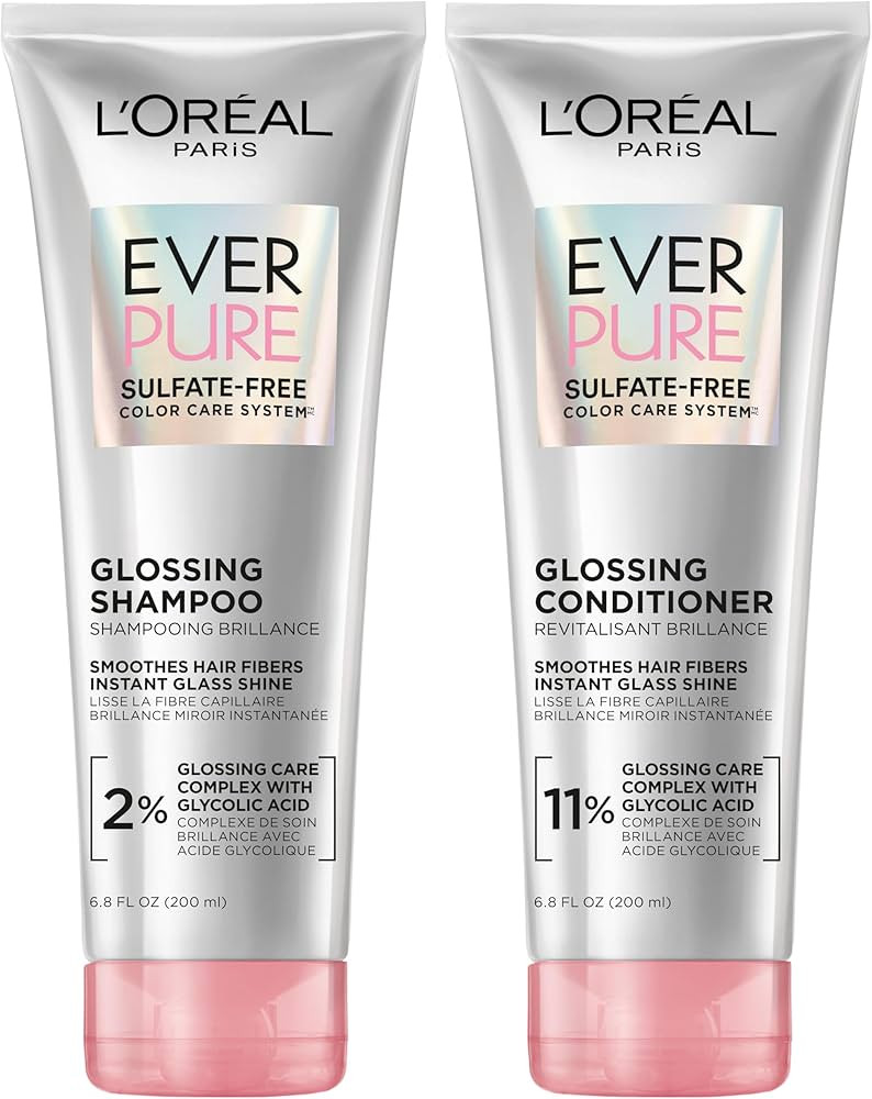 L'Oreal Paris Glossing Sulfate Free Shampoo and Conditioner Set with Glycolic Acid, Hair Care for... | Amazon (US)