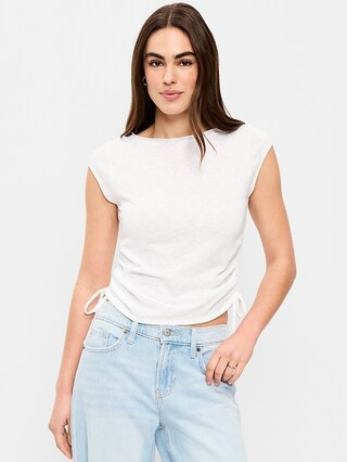Cap-Sleeve Shirred Side Top | Old Navy (US)