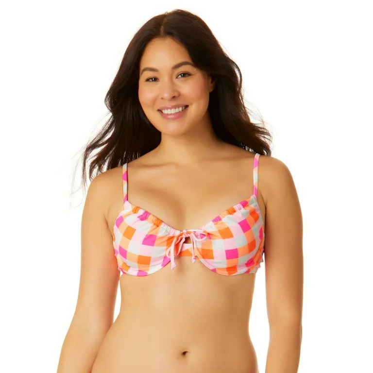 No Boundaries Juniors Mix and Match Underwire Gingham Print Bikini Swimsuit Top | Walmart (US)