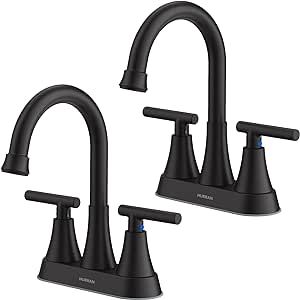 Bathroom Faucets for Sink 3 Hole, Hurran 4 inch Matte Black Bathroom Sink Faucet with Pop-up Drai... | Amazon (CA)