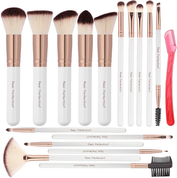 Real Perfection Makeup Brush Set 16 Pcs with 1 Eyebrow Razor Premium Synthetic Foundation Powder ... | Amazon (US)