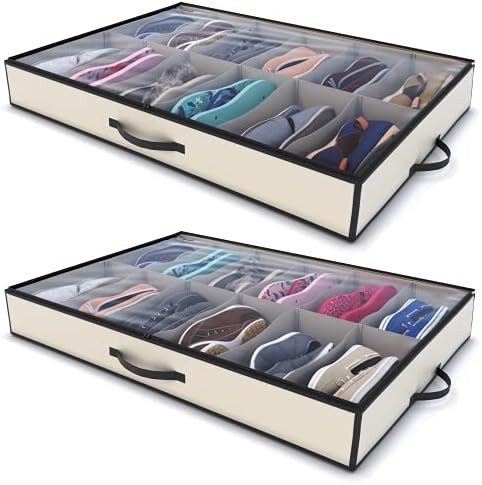 Woffit Under Bed Shoe Storage Organizer – Set of 2 Large Containers, Each Fit 12 Pairs of Shoes... | Amazon (US)