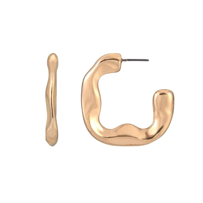 Time and Tru Goldtone Wavy Hoop Earring | Walmart (US)