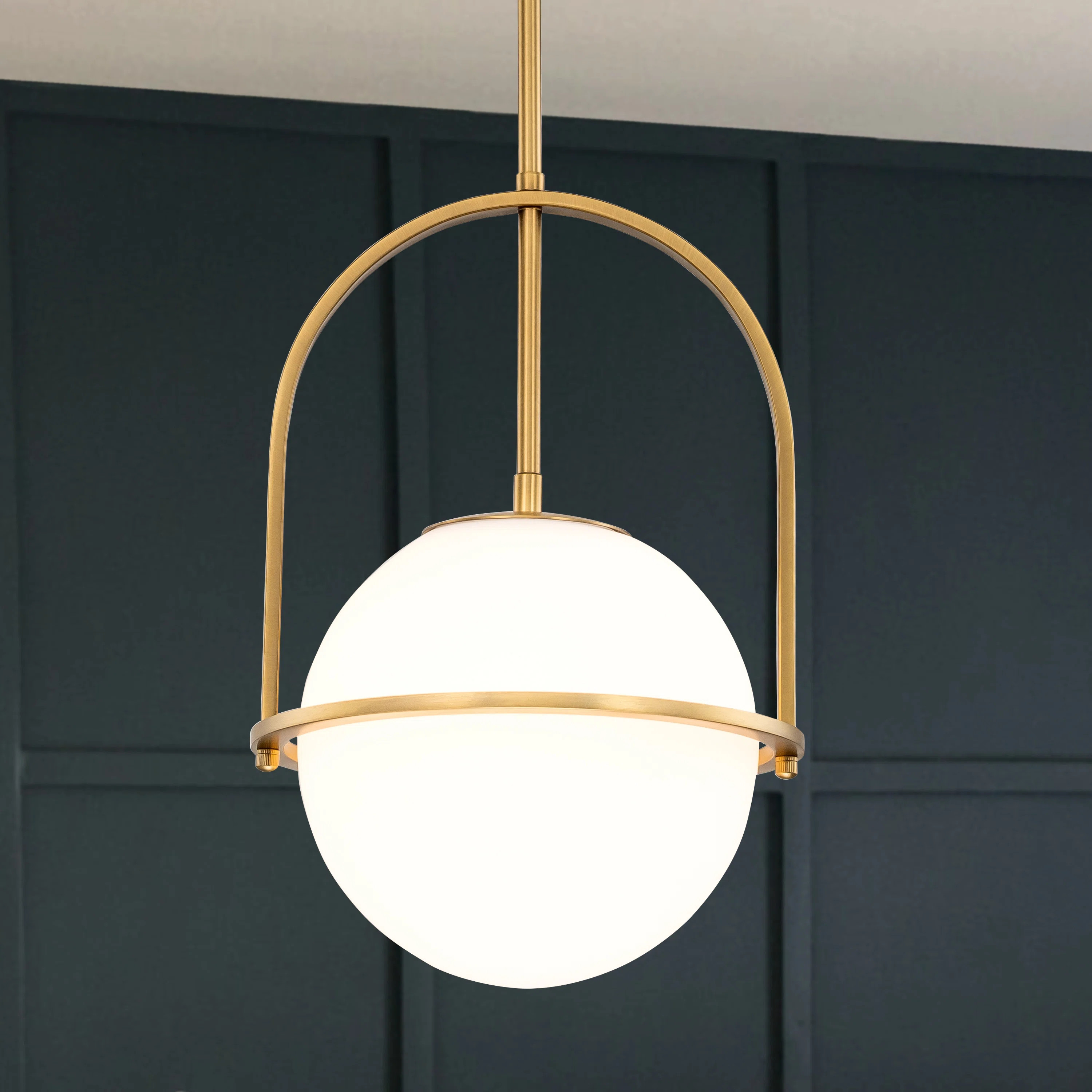 Wade Logan® Bunel 1-Light Antique Brass Sphere Pendant Light With Opal Glass Shade & Reviews | W... | Wayfair North America